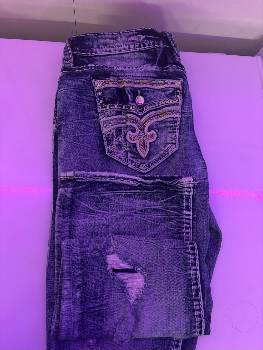 Rock Revival Women's Embellished Distressed Skinny Jeans - Dark Blue